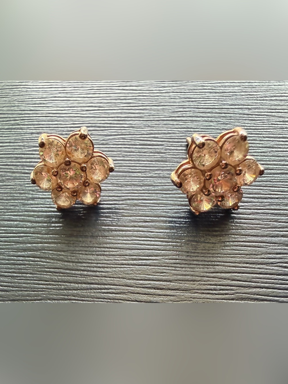 Diamonique Multi-Stone Flower Design Earrings in Rose Gold over Sterling Silver